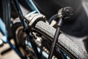 Metal lock on a bicycle wheel